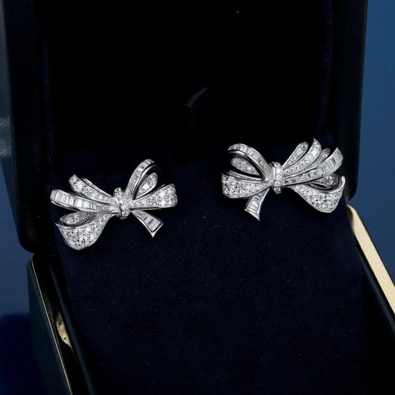 Women's 925 Sterling Silver White Diamond Bow Earrings – Elegant & Timeless Sparkle - Image 3