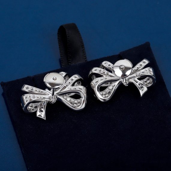 Women's 925 Sterling Silver White Diamond Bow Earrings – Elegant & Timeless Sparkle - Image 4