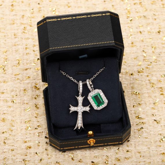 Women's 925 Silver Emerald Cross Necklace with Diamond Gemstone Accents - Image 2