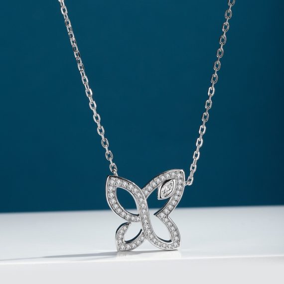 Women's 925 Sterling Silver Butterfly Necklace with Full Diamond Accents - Image 2