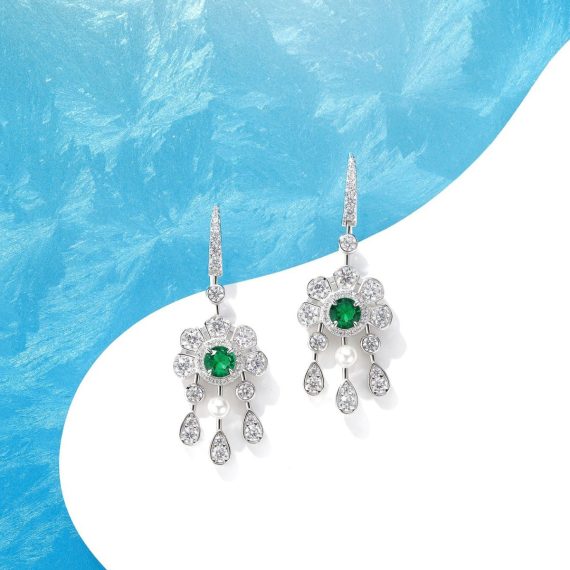 Women's 925 Silver Full Diamond Emerald Sunflower Earrings – Elegant Floral Design - Image 2