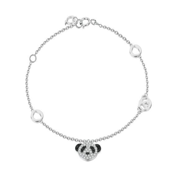 Women's 925 Silver Panda Bracelet with White Diamonds – Elegant & Playful Charm