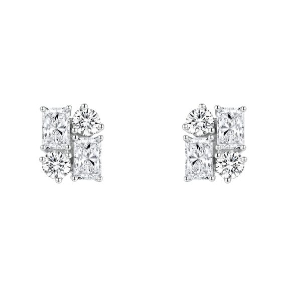 Women's 925 Silver Geometric Earrings with White Diamonds – Elegant & Modern Design