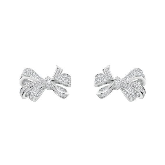 Women's 925 Sterling Silver White Diamond Bow Earrings – Elegant & Timeless Sparkle