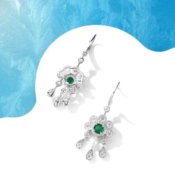 Women's 925 Silver Full Diamond Emerald Sunflower Earrings – Elegant Floral Design - Image 3