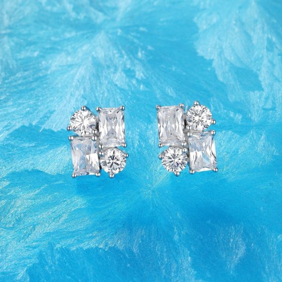 Women's 925 Silver Geometric Earrings with White Diamonds – Elegant & Modern Design - Image 2